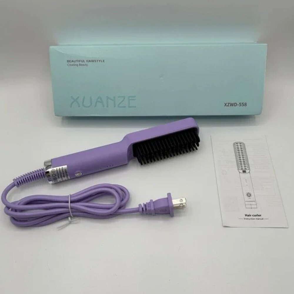XUANZE Hair Straightener Brush Comb Heated Anti Scald Purple